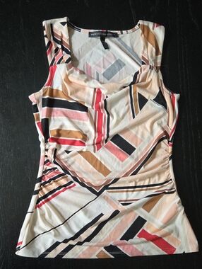White House Black Market Geometric Print Top in Cream, Black & Pink